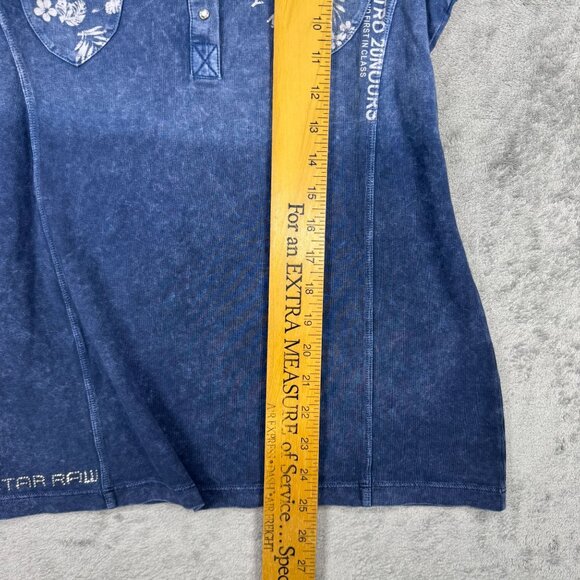 RARE G-Star Raw Womens Rhinestone Western Denim Stone Wash Polo Shirt Y2K Ombre - Picture 10 of 10